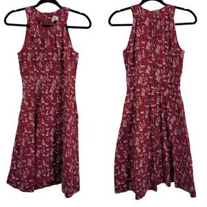 Mata Dress Womens‎ S Cotton Fit & Flare Novelty Lighthouse Sailboat Maroon